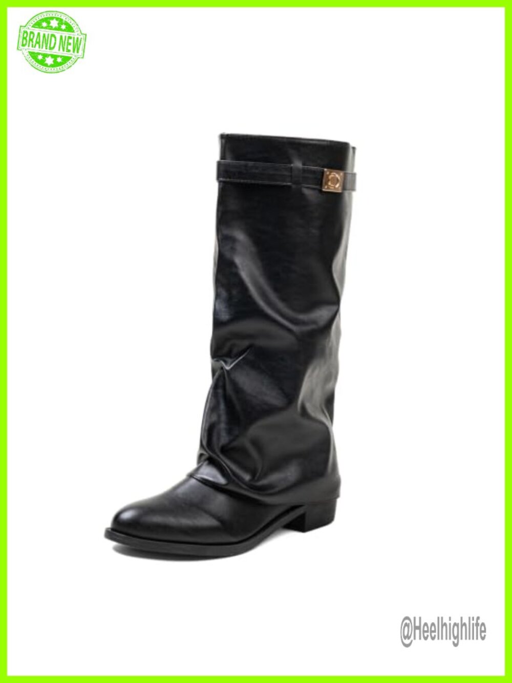 Women's Slouchy Knee High Boots Faux Leather Pointed Toe Block Heel Pull On